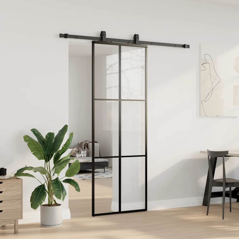 Ușă glisantă cu set de feronerie neagră 76x205 cm Sticlă ESG