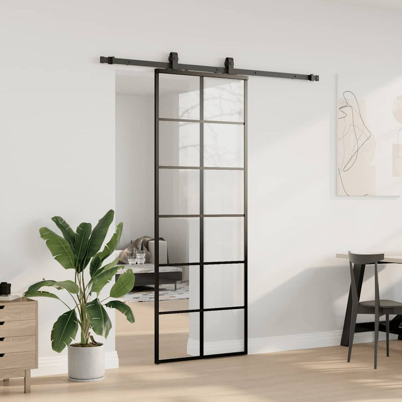 Ușă glisantă cu set de feronerie neagră 76x205 cm Sticlă ESG