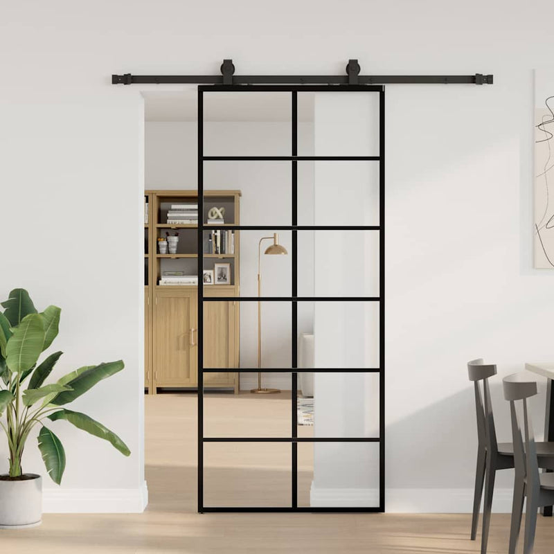 Ușă glisantă cu set de feronerie neagră 90x205 cm Sticlă ESG