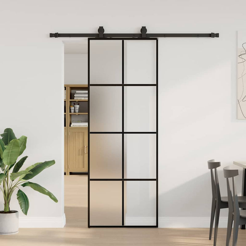 Ușă glisantă cu set de feronerie neagră 76x205 cm Sticlă ESG