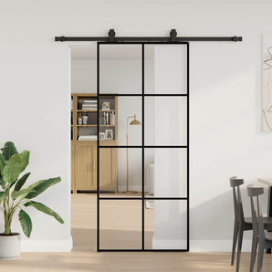 Ușă glisantă cu set de feronerie neagră 90x205 cm Sticlă ESG