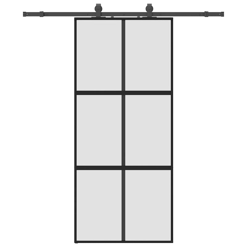 Ușă glisantă cu set feronerie neagră 90x205cm sticlă securizată