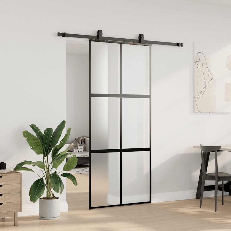 Ușă glisantă cu set feronerie neagră 90x205cm sticlă securizată
