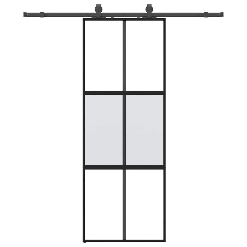 Ușă glisantă cu set feronerie neagră 76x205cm sticlă securizată