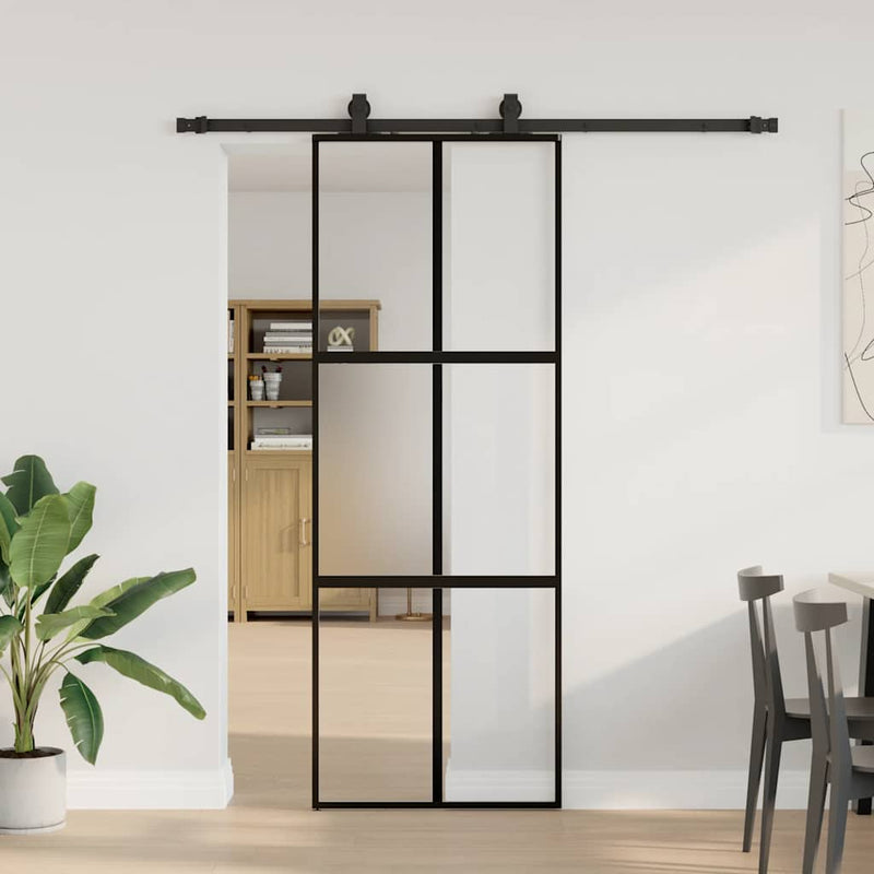 Ușă glisantă cu set feronerie neagră 76x205cm sticlă securizată