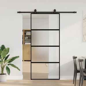 Ușă glisantă cu set feronerie neagră 90x205cm sticlă securizată