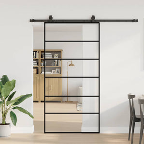 Ușă glisantă cu set de feronerie neagră 102x205 cm Sticlă ESG