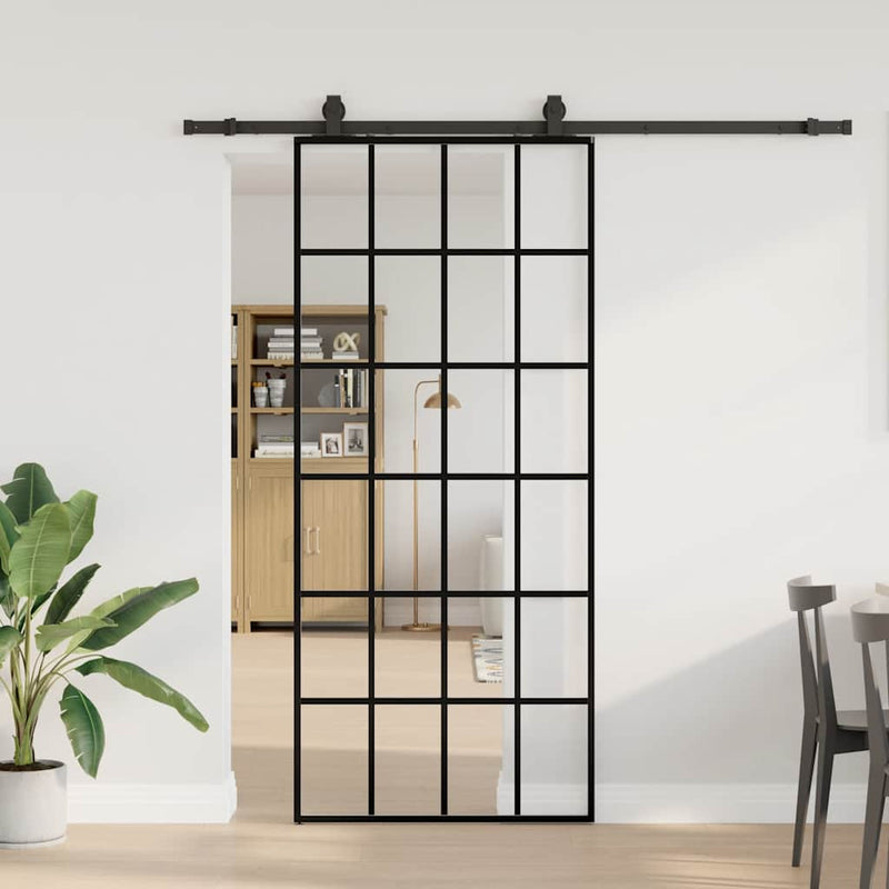 Ușă glisantă cu set de feronerie neagră 90x205 cm Sticlă ESG