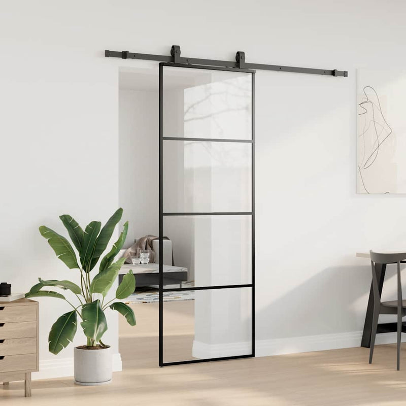 Ușă glisantă cu set de feronerie neagră 76x205 cm Sticlă ESG