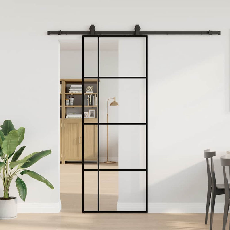 Ușă glisantă cu set de feronerie neagră 76x205 cm Sticlă ESG