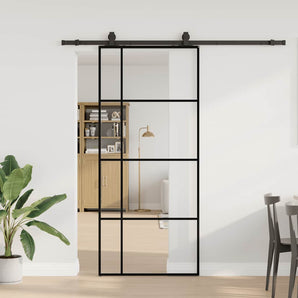 Ușă glisantă cu set de feronerie neagră 90x205 cm Sticlă ESG
