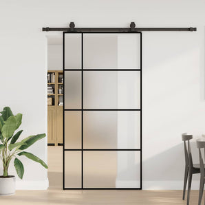 Ușă glisantă cu set de feronerie neagră 102,5x205 cm Sticlă ESG