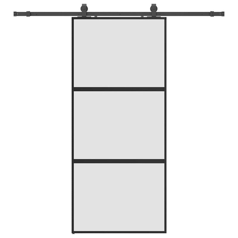 Ușă glisantă cu set feronerie neagră 90x205cm sticlă securizată