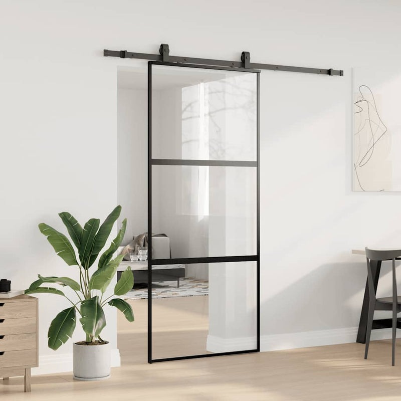 Ușă glisantă cu set feronerie neagră 90x205cm sticlă securizată