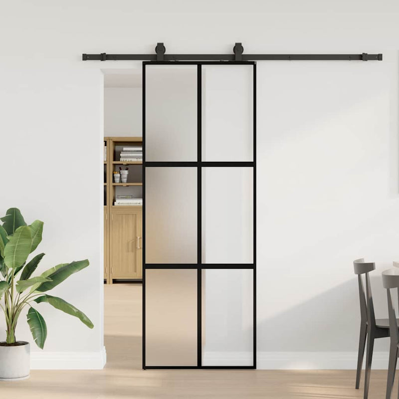 Ușă glisantă cu set feronerie neagră 76x205cm sticlă securizată