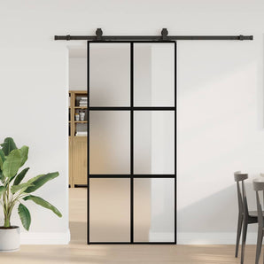 Ușă glisantă cu set feronerie neagră 90x205cm sticlă securizată