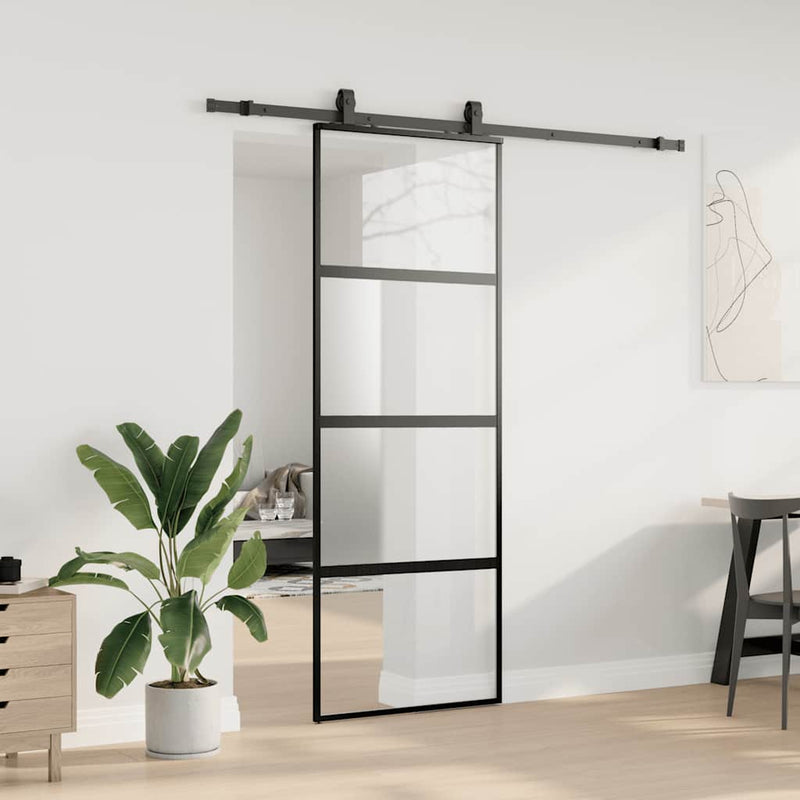 Ușă glisantă cu set feronerie neagră 76x205cm sticlă securizată