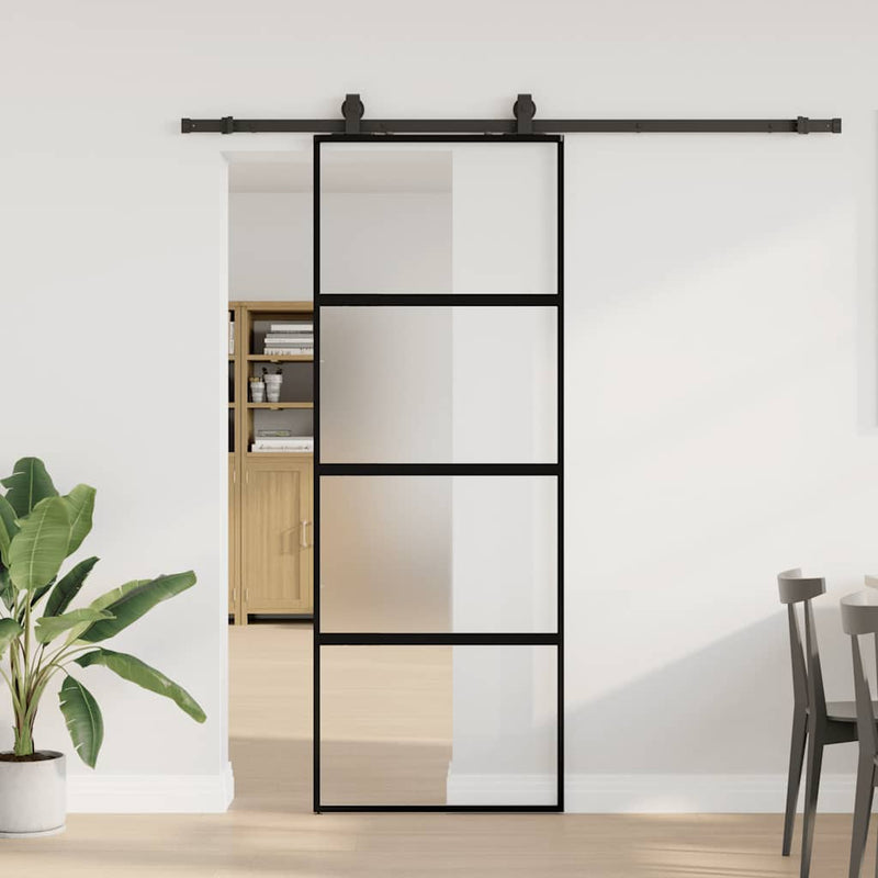 Ușă glisantă cu set feronerie neagră 76x205cm sticlă securizată