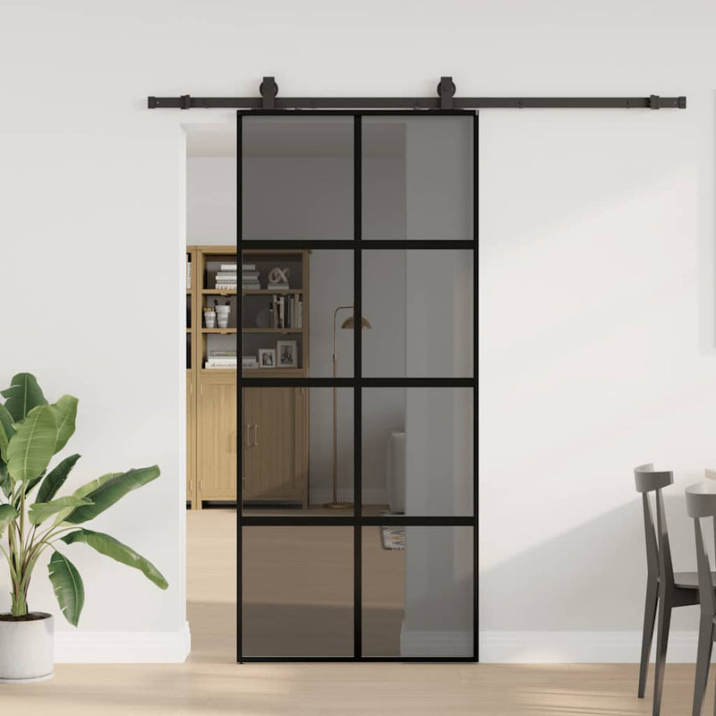 Ușă glisantă cu set feronerie neagră 90x205cm sticlă securizată