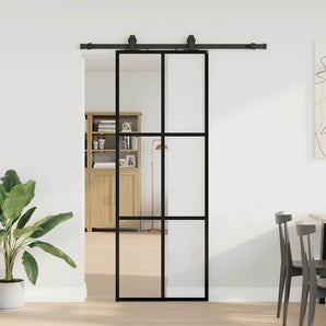 Ușă glisantă cu set de feronerie neagră 76x205 cm Sticlă ESG