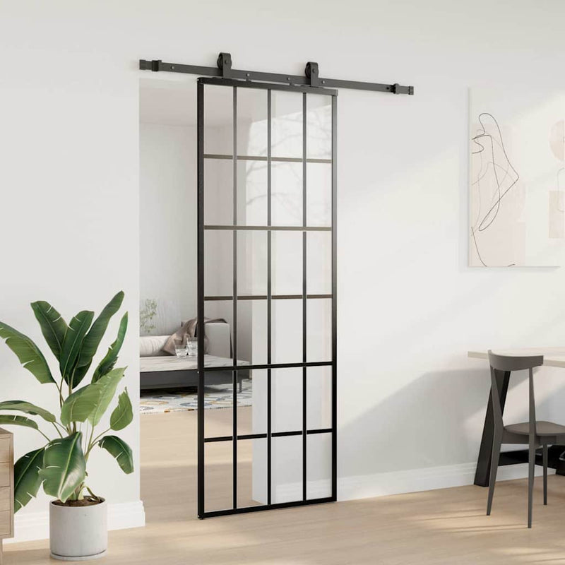 Ușă glisantă cu set de feronerie neagră 76x205 cm Sticlă ESG