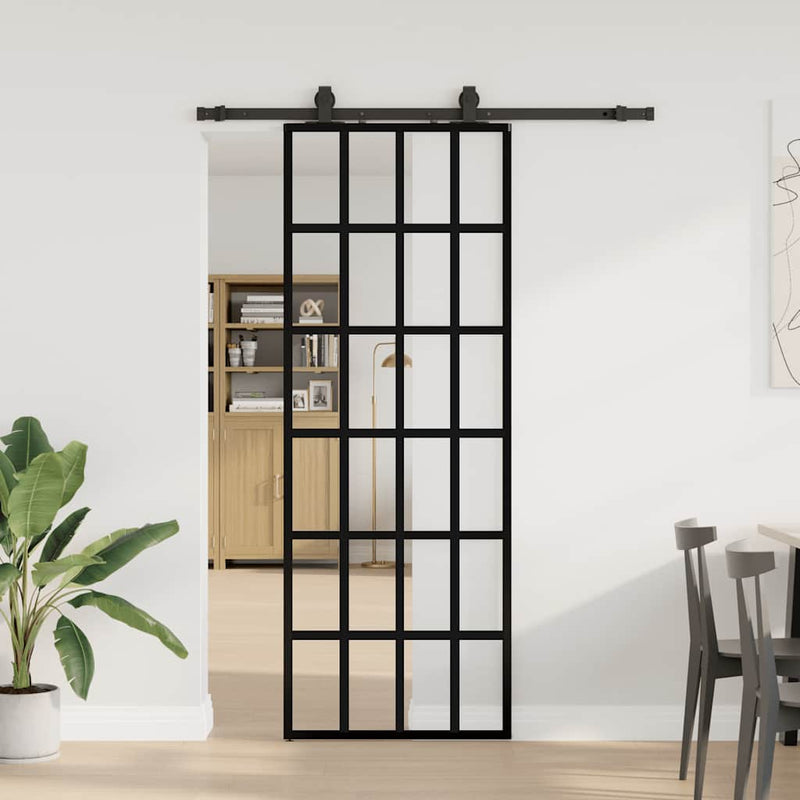 Ușă glisantă cu set de feronerie neagră 76x205 cm Sticlă ESG