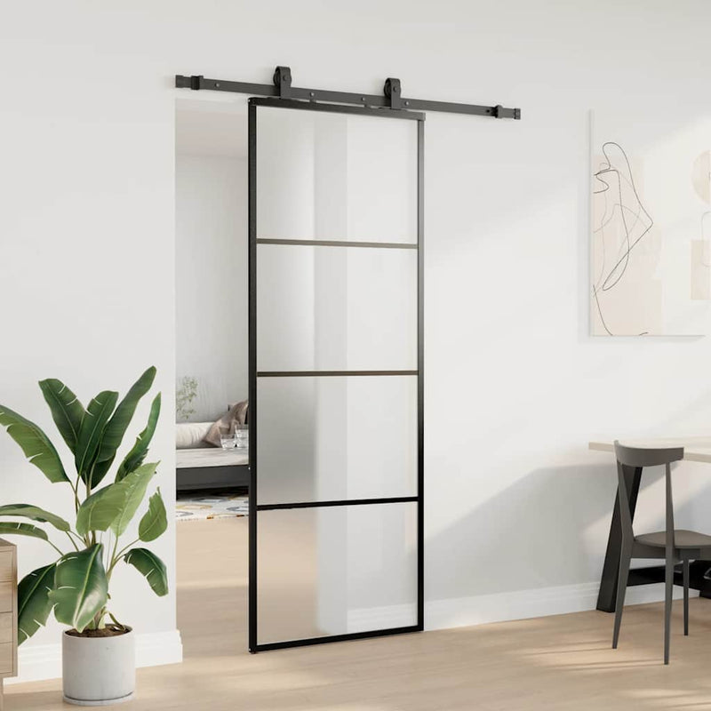 Ușă glisantă cu set de feronerie neagră 76x205 cm Sticlă ESG