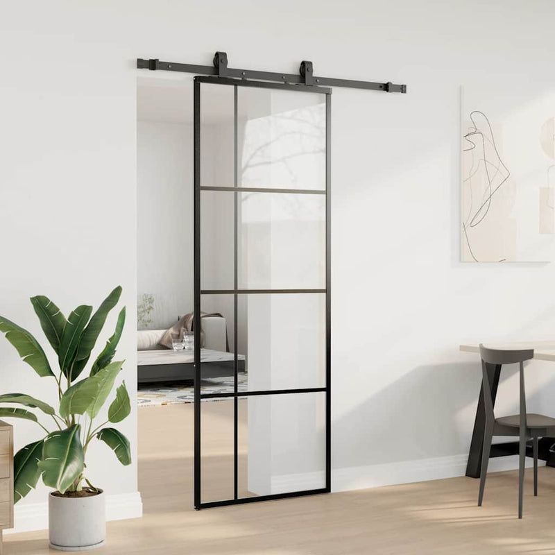 Ușă glisantă cu set de feronerie neagră 76x205 cm Sticlă ESG
