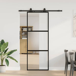 Ușă glisantă cu set feronerie neagră 76x205cm sticlă securizată
