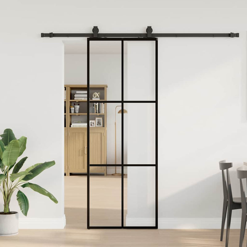 Ușă glisantă cu set de feronerie neagră 76x205 cm Sticlă ESG