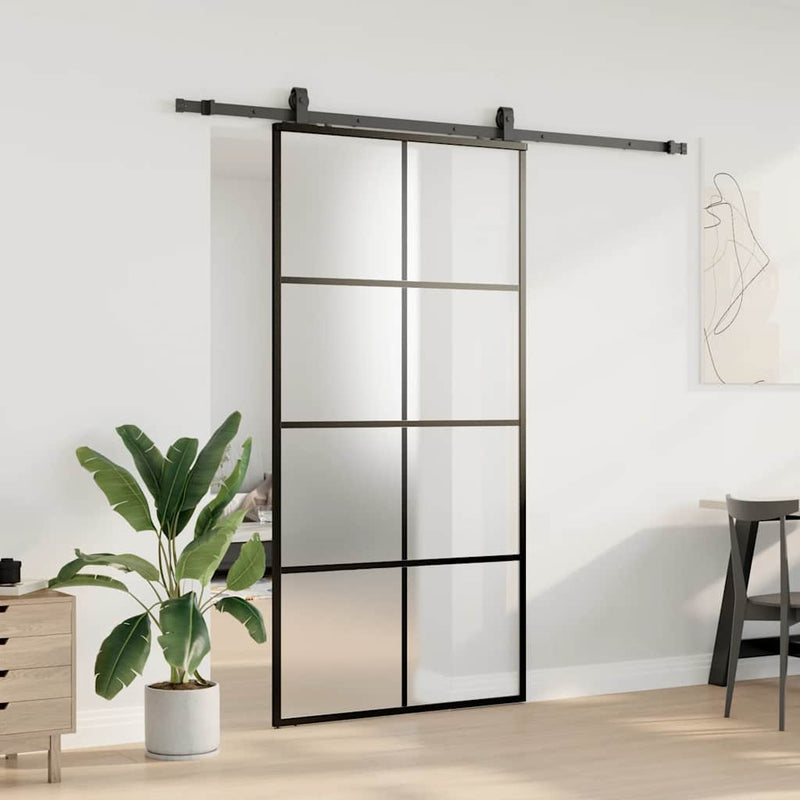 Ușă glisantă cu set de feronerie neagră 102,5x205 cm Sticlă ESG