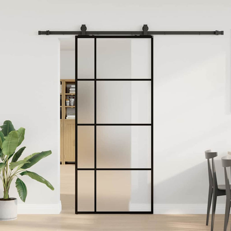 Ușă glisantă cu set de feronerie neagră 90x205 cm Sticlă ESG