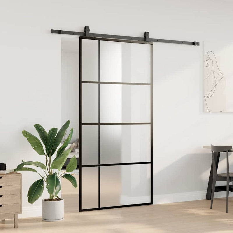 Ușă glisantă cu set de feronerie neagră 102,5x205 cm Sticlă ESG