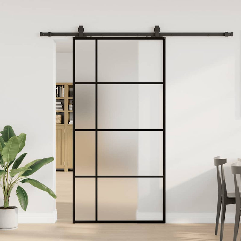 Ușă glisantă cu set de feronerie neagră 102,5x205 cm Sticlă ESG