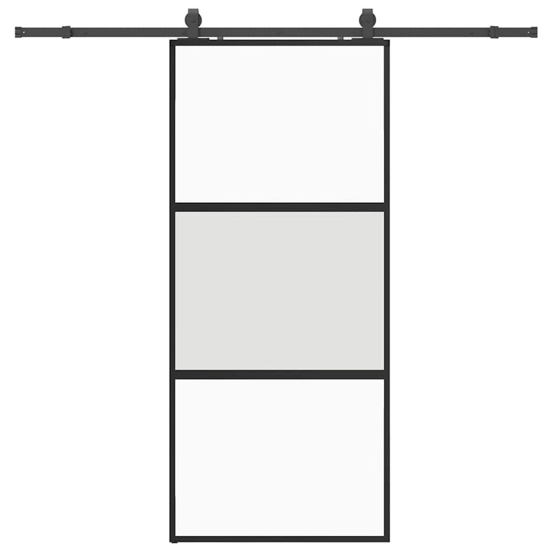 Ușă glisantă cu set feronerie neagră 90x205cm sticlă securizată