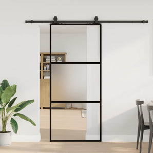 Ușă glisantă cu set feronerie neagră 90x205cm sticlă securizată