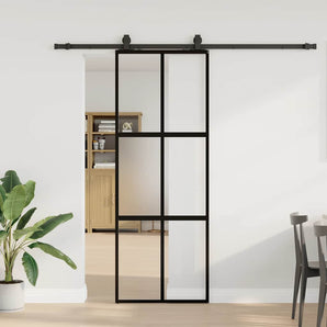 Ușă glisantă cu set feronerie neagră 76x205cm sticlă securizată
