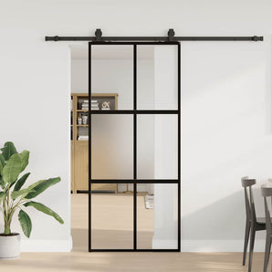 Ușă glisantă cu set feronerie neagră 90x205cm sticlă securizată