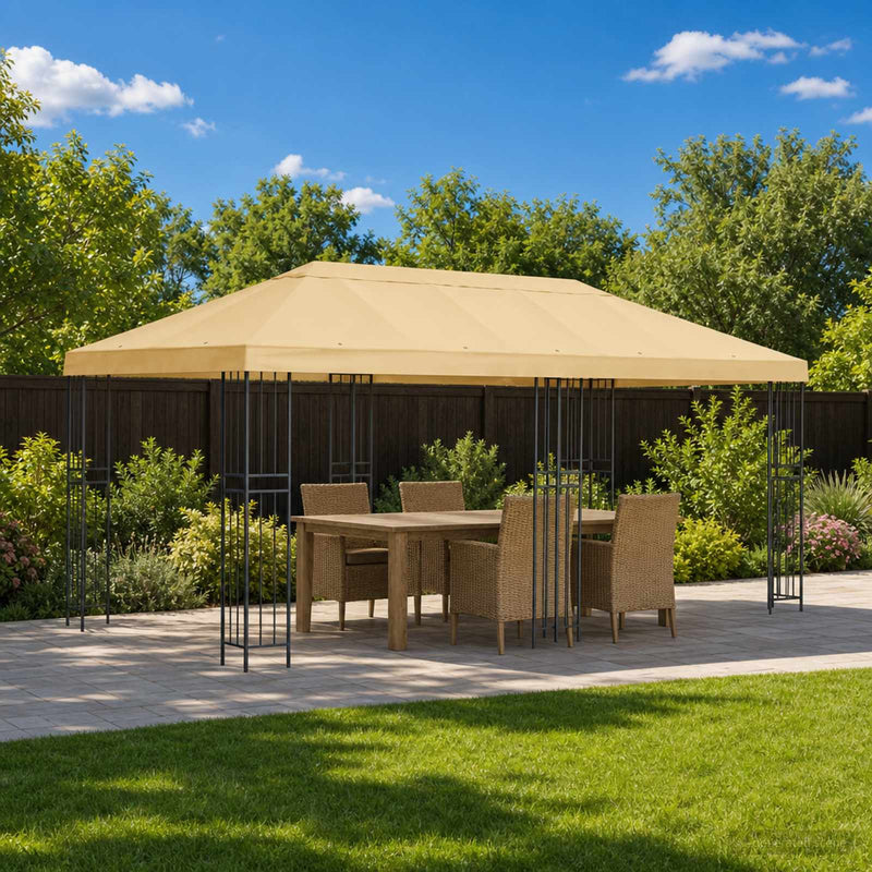 Foișor pentru Grădină 6 x 3 m Crem Poliester și oțel 190 gsm