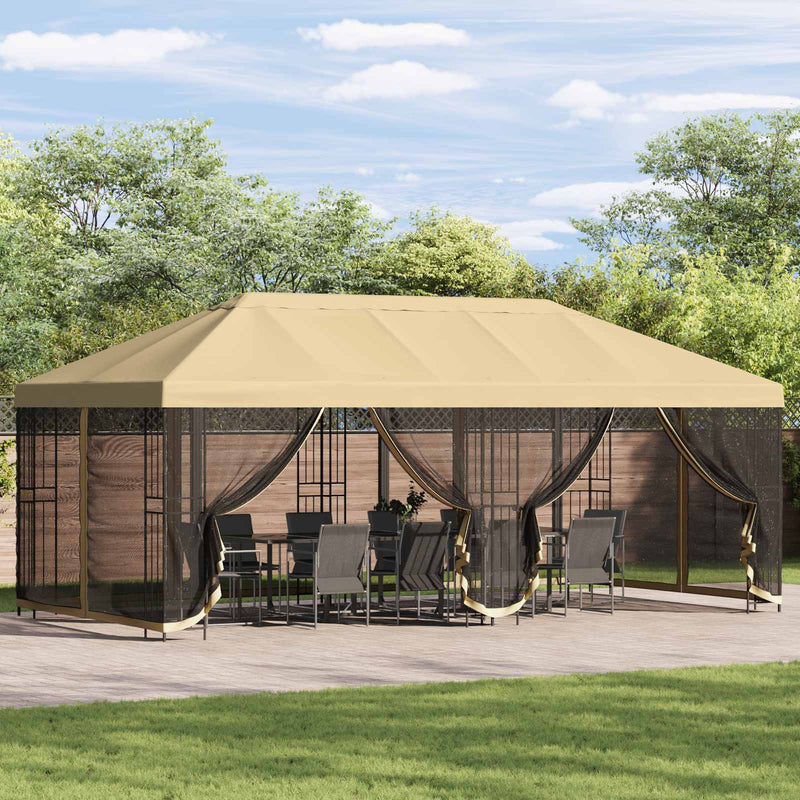 Pavilion cu panouri laterale 6 x 3 m Crem Poliester și oțel