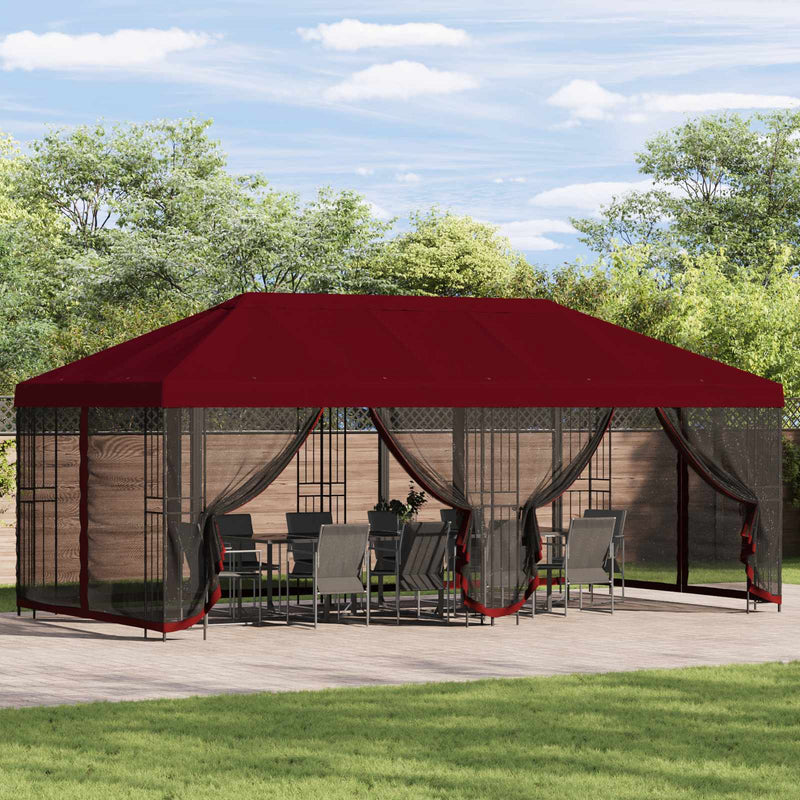 Pavilion cu panouri laterale 6 x 3 m Burgundy Poliester și oțel