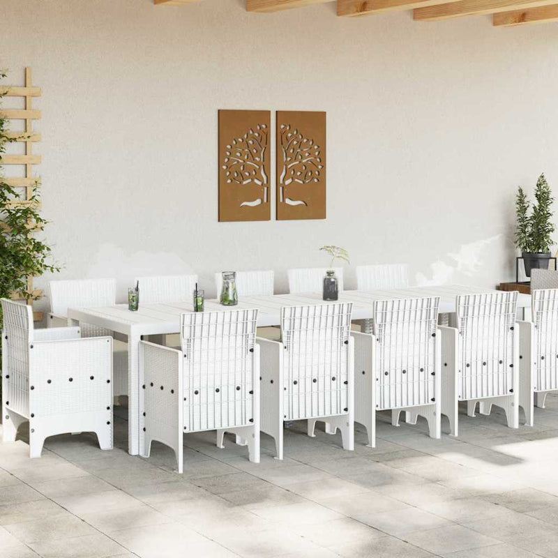Set de masă pentru grădină 13 buc. Alb Polyrattan și bumbac