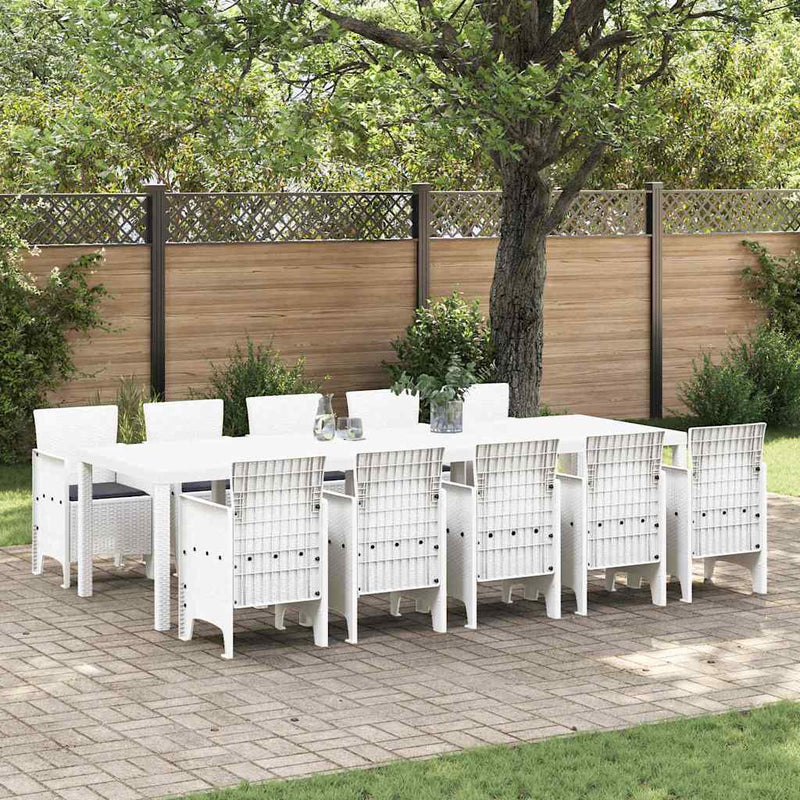Set de masă pentru grădină 11 buc. Alb Polyrattan și aluminiu