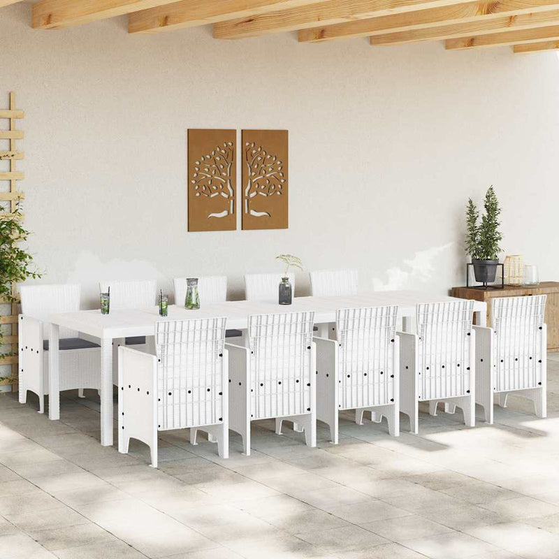 Set de masă pentru grădină 11 buc. Alb Polyrattan și aluminiu
