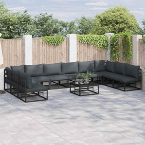 Set de canapele pentru grădină 10 buc. Negru Aluminiu