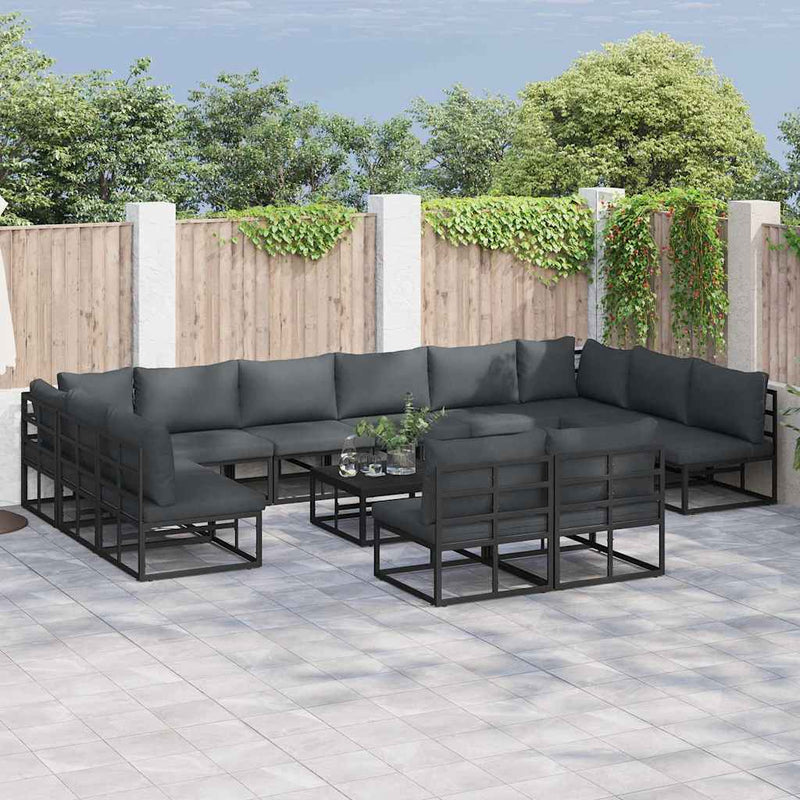 Set de canapele pentru grădină 12 buc. Negru Aluminiu
