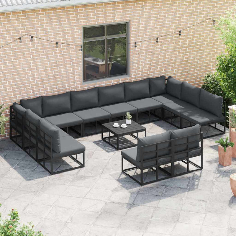 Set de canapele pentru grădină 12 buc. Negru Aluminiu