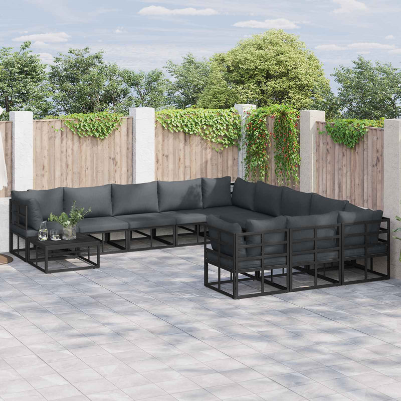 Set de canapele pentru grădină 12 buc. Negru Aluminiu