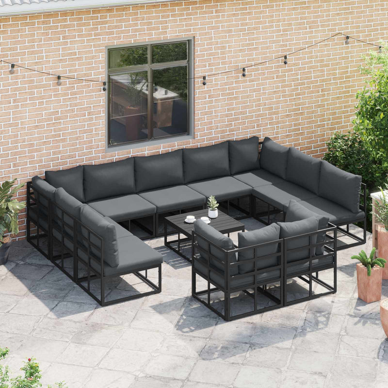 Set de canapele pentru grădină 12 buc. Negru Aluminiu