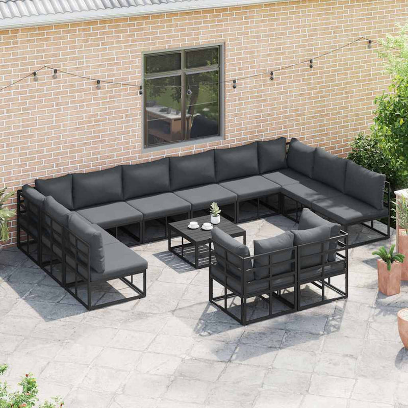 Set de canapele pentru grădină 13 buc. Negru Aluminiu